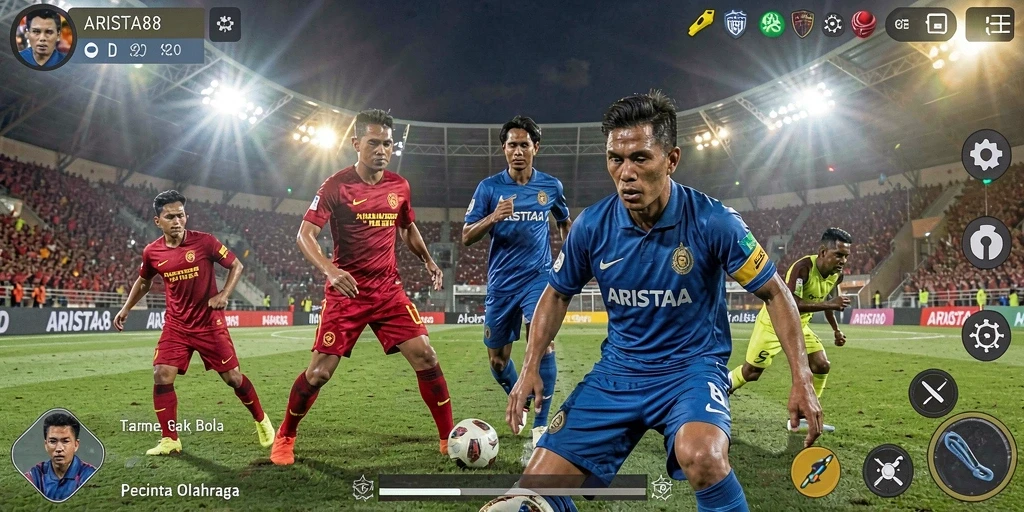 Tampilan gameplay <strong>ARISTA88</strong> yang menegangkan saat pertandingan sepak bola.