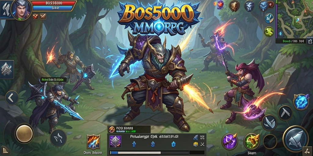 Tangkapan layar dari gameplay BOS5000 yang menampilkan pertarungan epik.