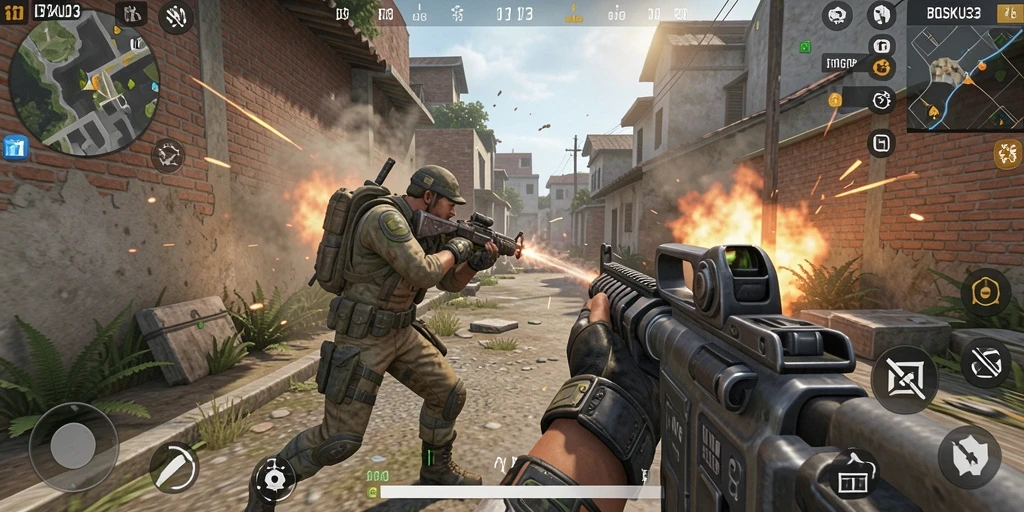 Screenshot gameplay BOSKU33 yang menunjukkan aksi tembak-menembak yang seru.