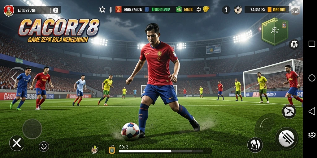Tampilan gameplay seru dari CACOR78 dengan aksi sepak bola penuh semangat.