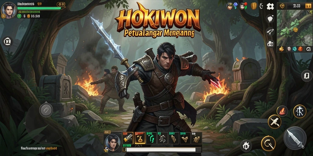 Screenshot gameplay HOKIWON menampilkan aksi pertempuran yang mendebarkan.
