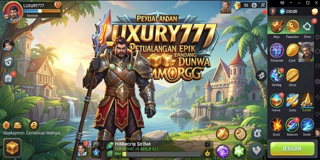 Screenshot dari gameplay LUXURY777 yang menampilkan pertempuran epik MMORPG.