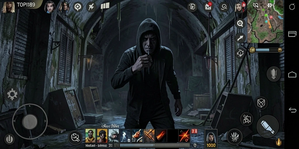 Tangkapan layar gameplay menampilkan suasana menyeramkan TOPI189.