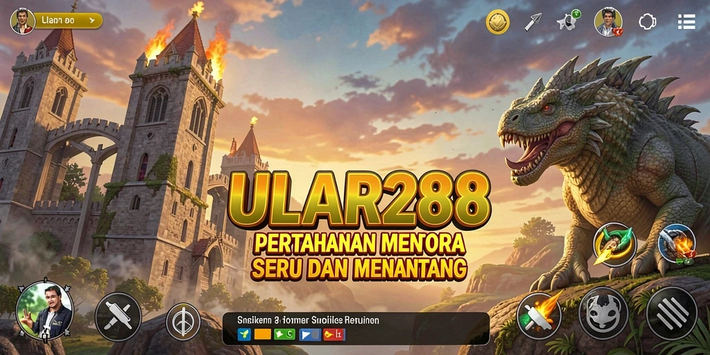 Tampilan gameplay ULAR288 dengan menara dan musuh yang beragam.